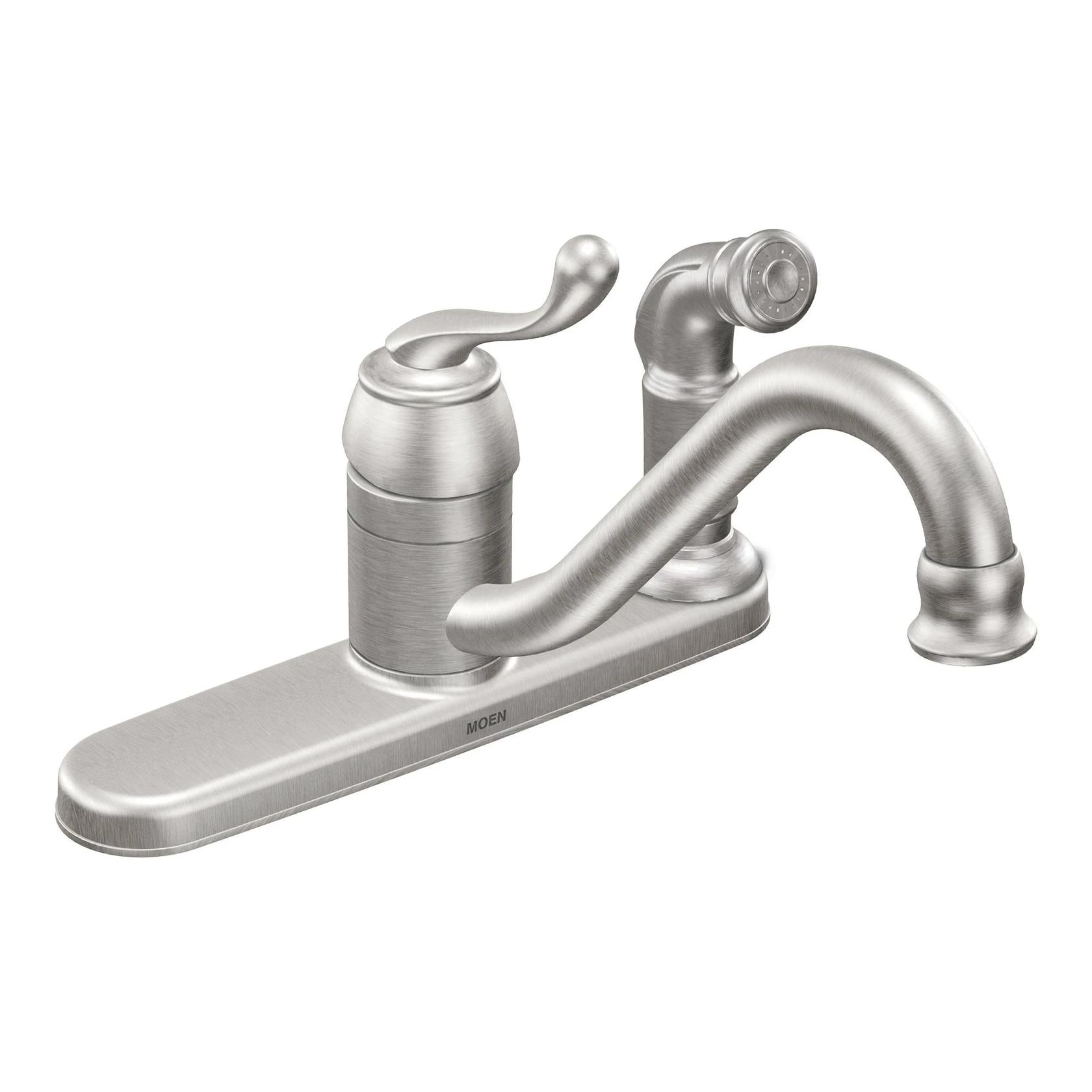 MOEN Muirfield CA87524SRS Single Handle Deck-Mount Kitchen Faucet with Sprayer in Spot Resist Stainless