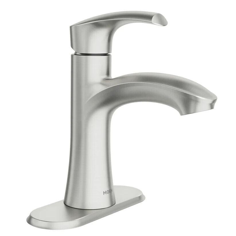 Moen Graeden 84136SRN Spot Resist Brushed Nickel Single Hole 1-Handle Bathroom Sink Faucet with Drain and Deck Plate