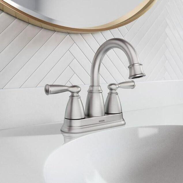 MOEN Banbury 84943SRN Centerset Double Handle Bathroom Faucet in Brushed Nickel