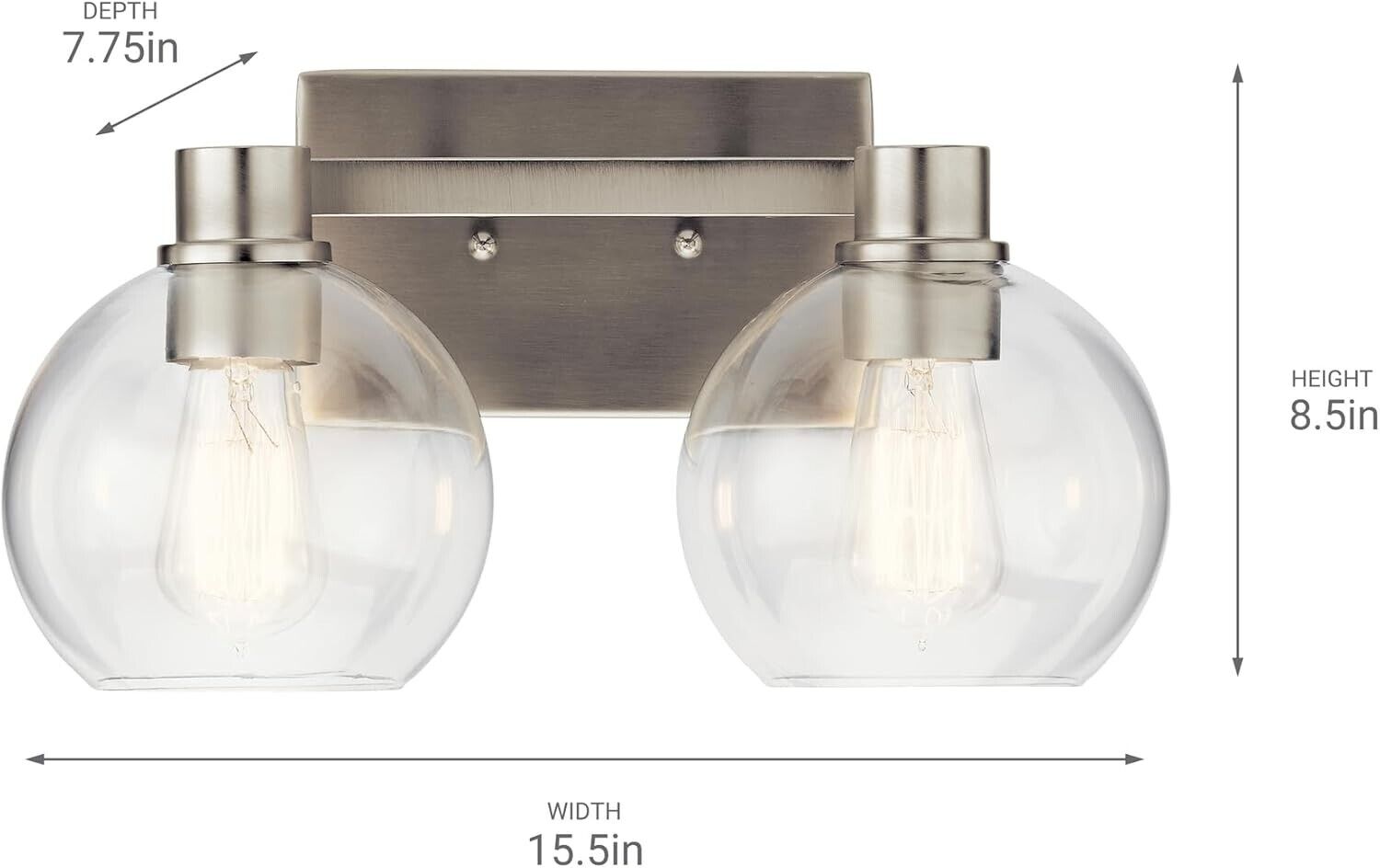 KICHLER Harmony 7.75 in. 2-Light Brushed Nickel Bathroom Vanity Light - Like New