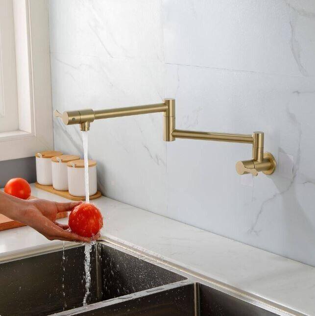 Pot Filler Double-Handle Kitchen Sink Faucet Folding Stainless Steel Swing Arm - Like New