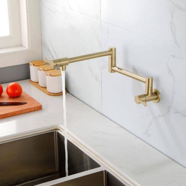 Pot Filler Double-Handle Kitchen Sink Faucet Folding Stainless Steel Swing Arm - Like New