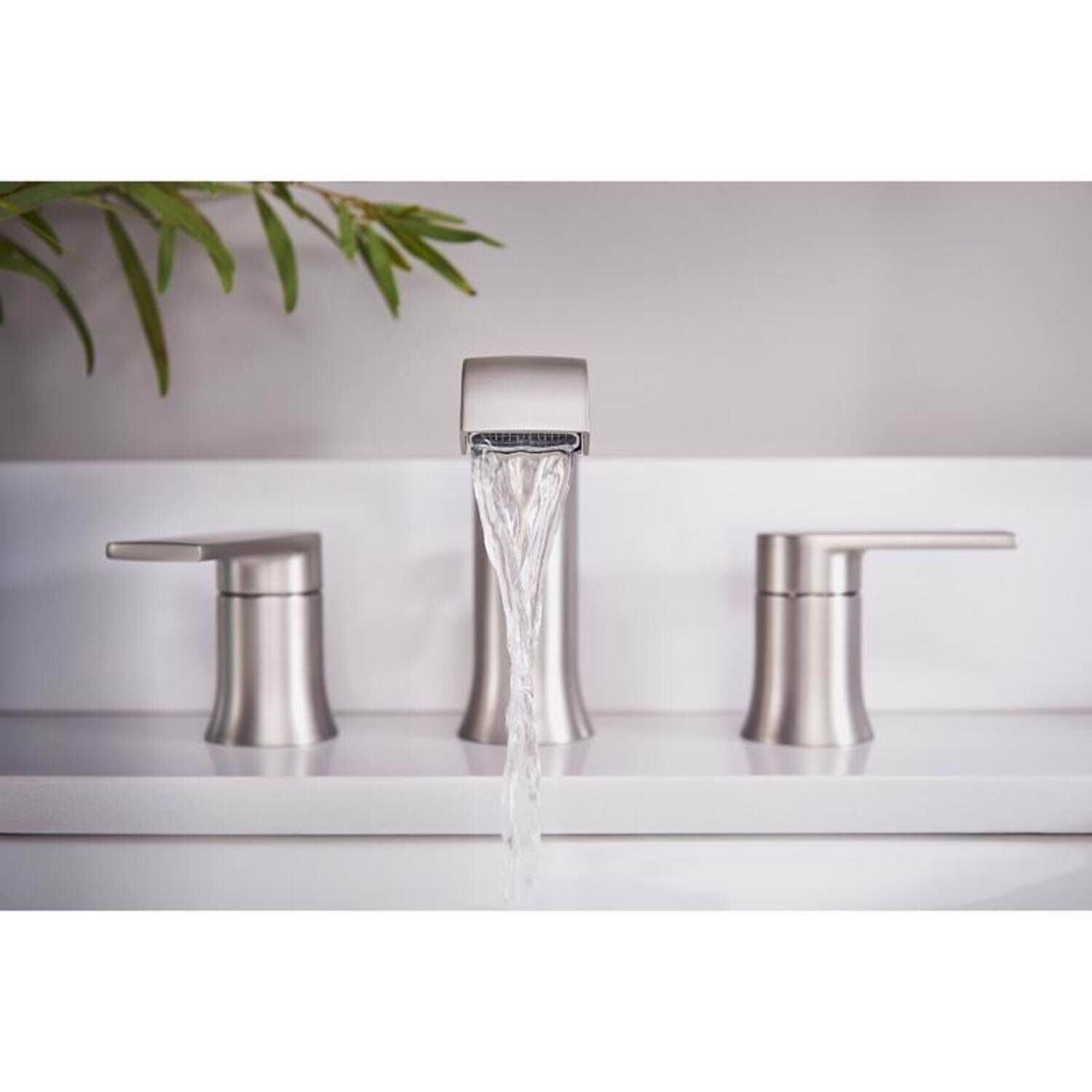 MOEN Genta 84763SRN Widespread Double Handle Bathroom Faucet in Spot Resist Brushed Nickel (Valve Included)