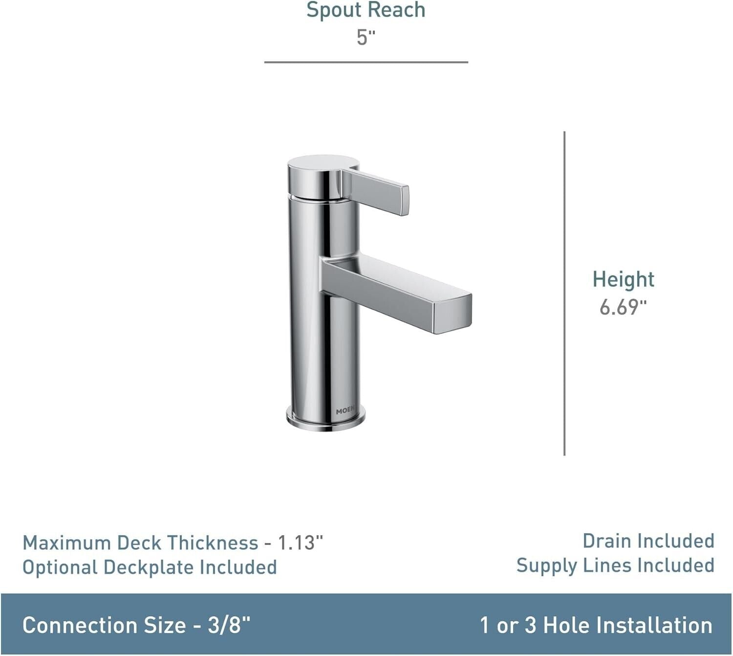 MOEN Beric 84774BL Single Hole Bathroom Faucet with Push Pop-Up Drain Assembly in Matte Black