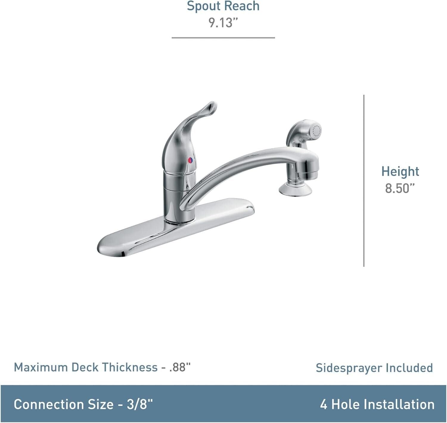 Moen Chateau 7430 Single-Handle Fixed Kitchen Faucet with Side Sprayer in Chrome
