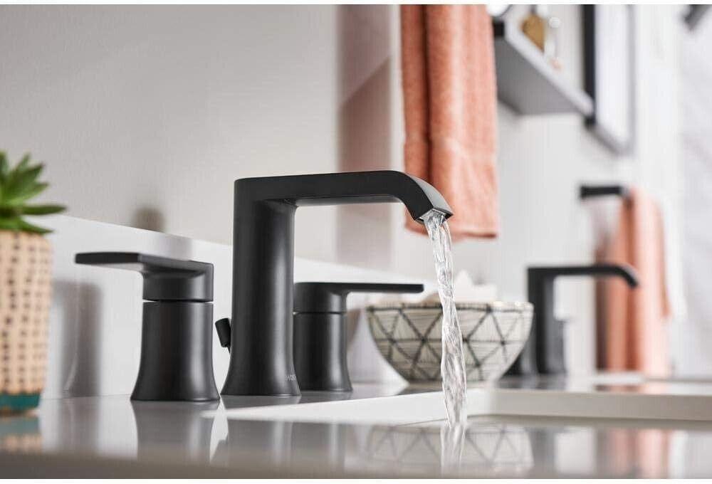 Moen Genta 84763BL Widespread Double Handle Bathroom Faucet in Matte Black (Valve Included)
