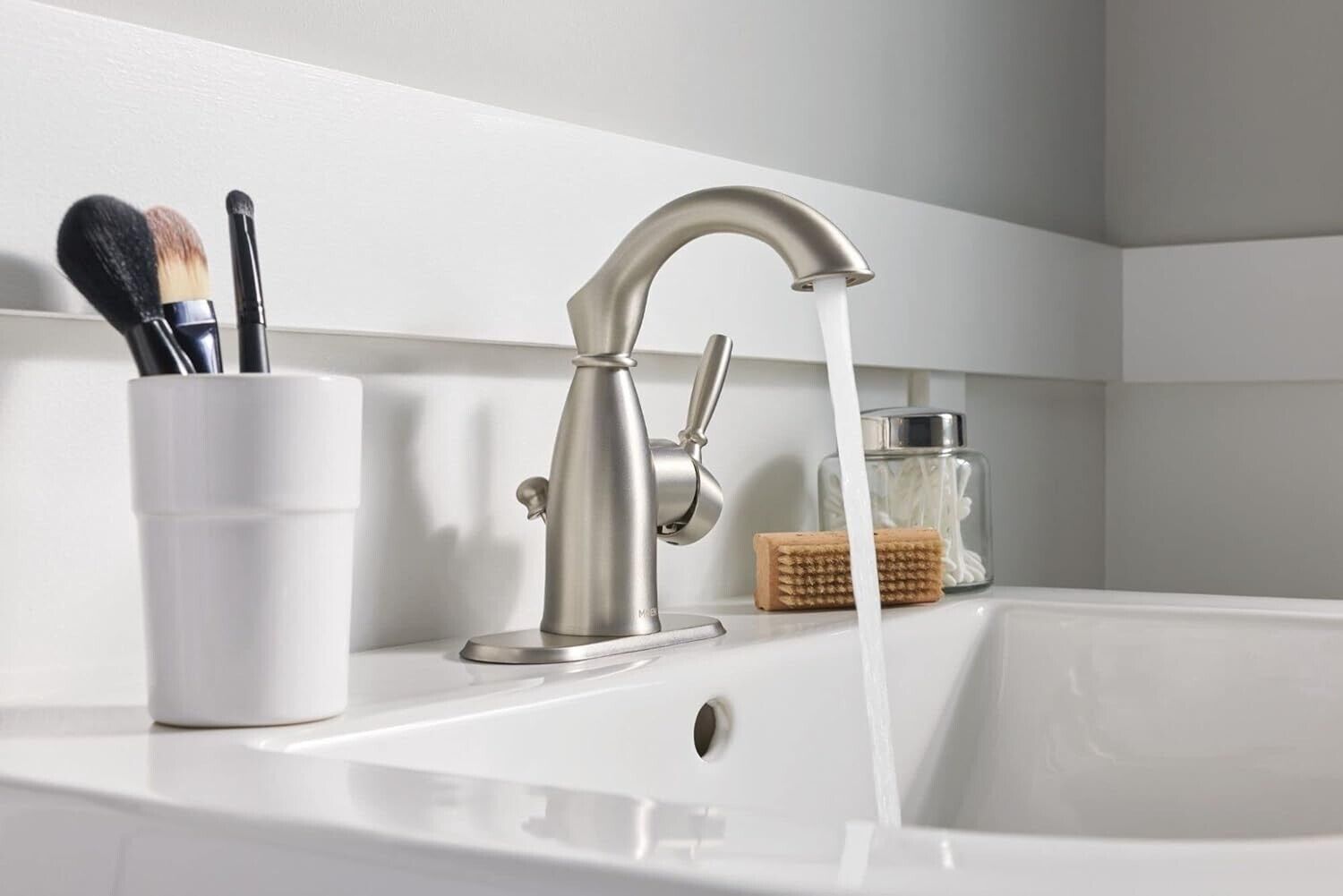 MOEN Sarona 84144SRN Single Hole Single-Handle Bathroom Faucet in Brushed Nickel