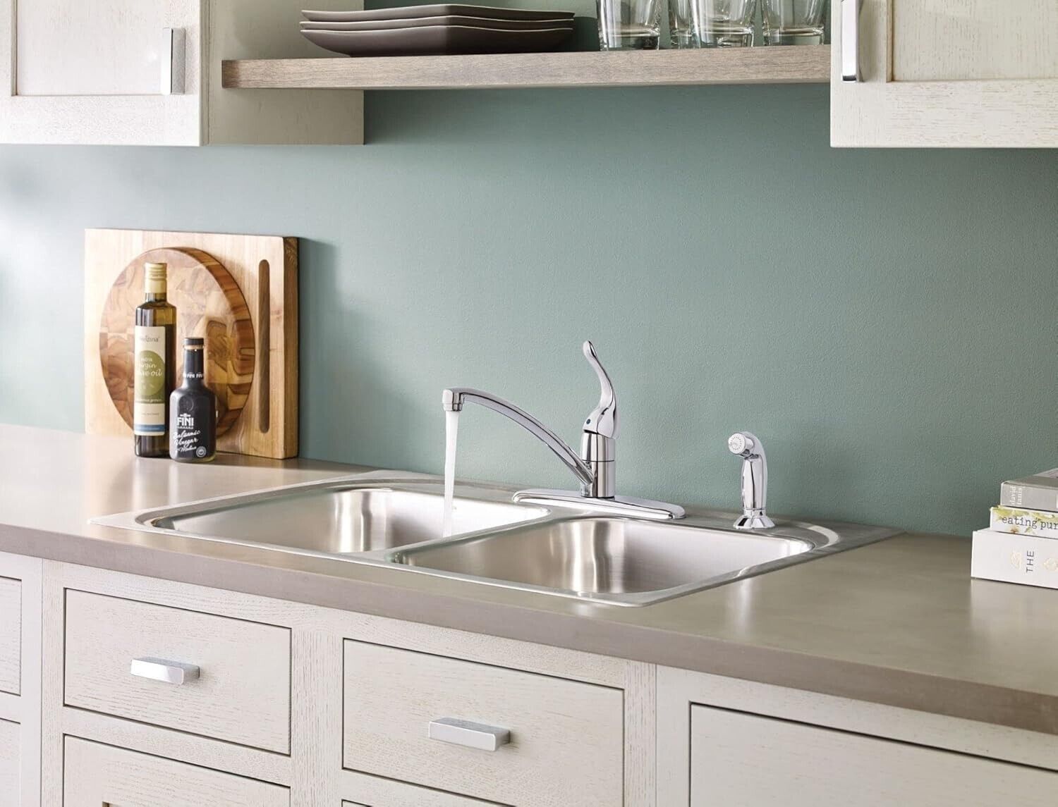 Moen Chateau 7430 Single-Handle Fixed Kitchen Faucet with Side Sprayer in Chrome