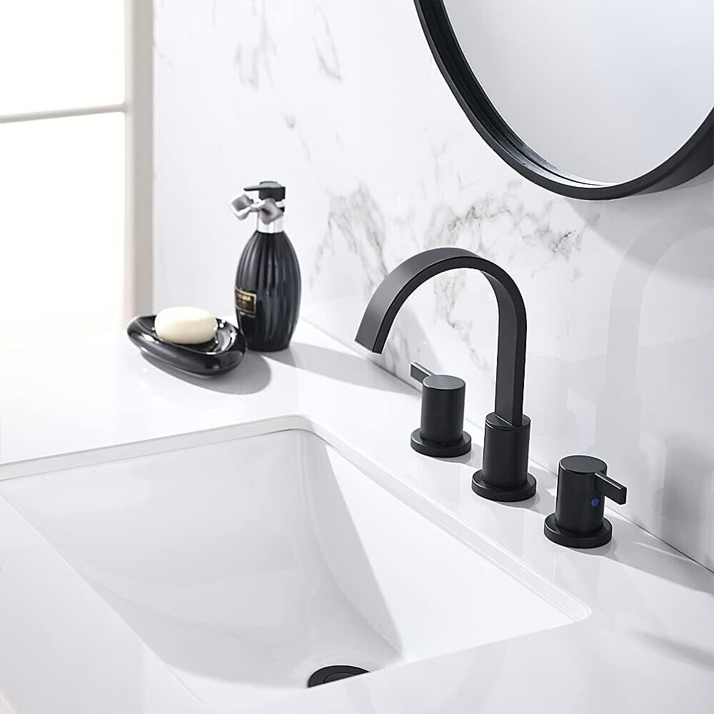 Phiestina 8 in. Waterfall Widespread Bathroom Faucet with Copper Drain and Valve - Like New