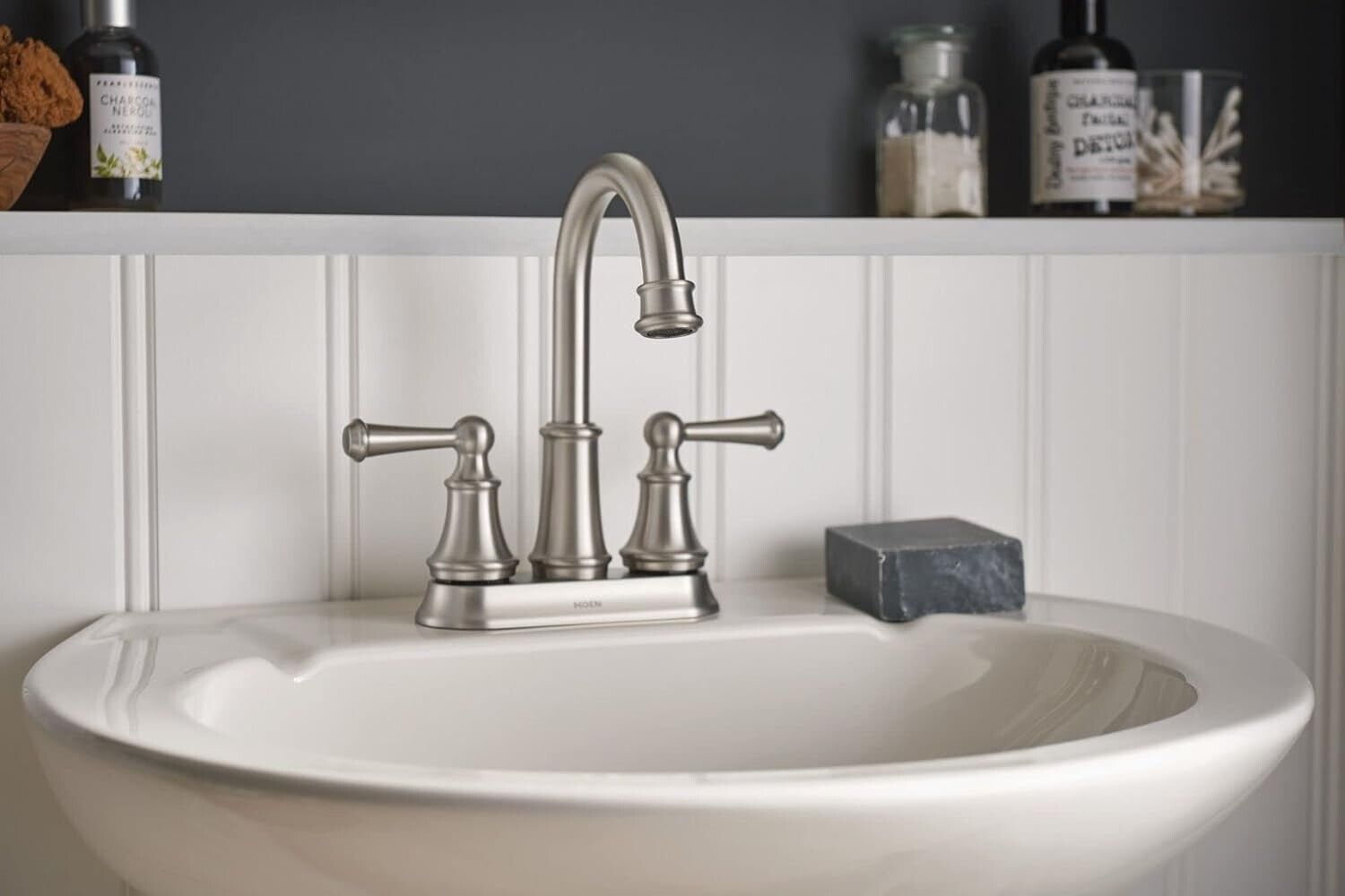 Moen Brecklyn 84162SRN 4 in. Centerset 2-Handle Bathroom Faucet in Spot Resist Brushed Nickel