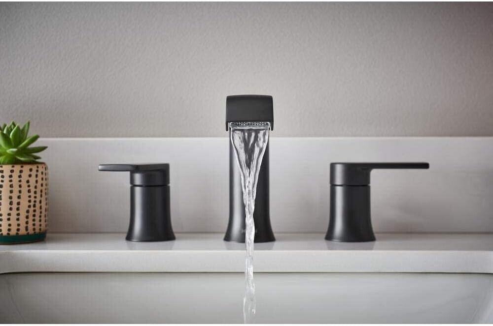 Moen Genta 84763BL Widespread Double Handle Bathroom Faucet in Matte Black (Valve Included)