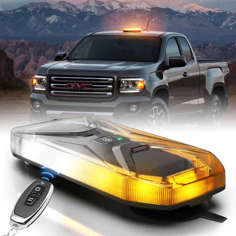 AgriEyes Wireless Mini Strobe Light Bar, Rechargeable Magnetic Amber/White LED for Truck, RV, Trailer (Remote Controlled)