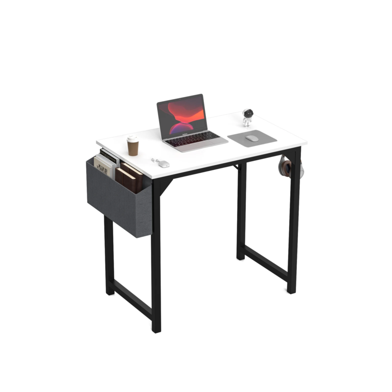 Computer Desk, Writing Study Table, Modern Compact Style with Side Bag & Hook