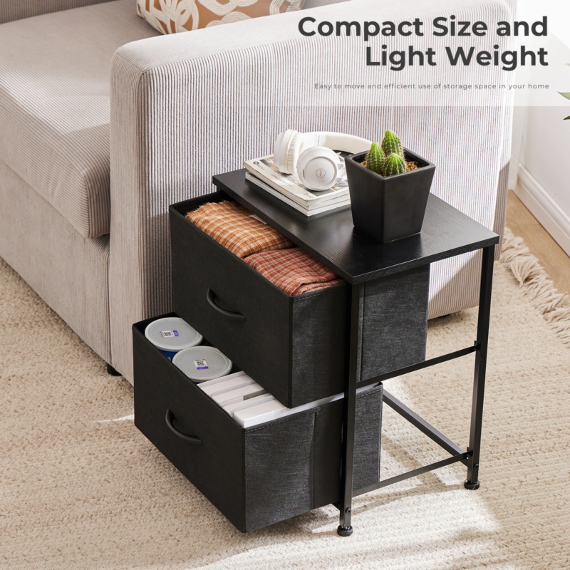 Living Room Cabinet, Fabric Drawers, Nightstand Table, Closet Storage, Set of 2