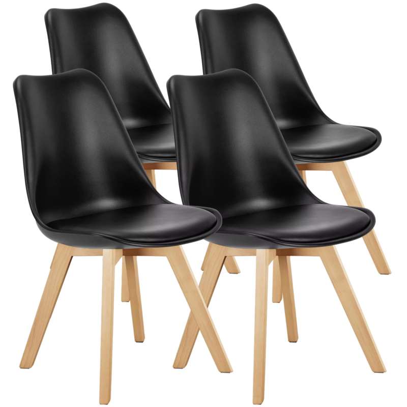 PU Leather Dining Chairs, Wooden Legs, with Sponge Cushion for Kitchen, Set of 4