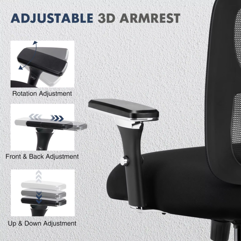 Ergonomic Mesh Office Chair, Lumbar Support, Adjustable Height, 3D Armrests