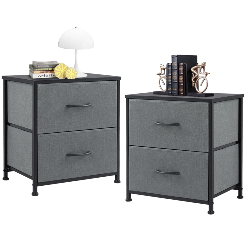 Living Room Cabinet, Fabric Drawers, Nightstand Table, Closet Storage, Set of 2