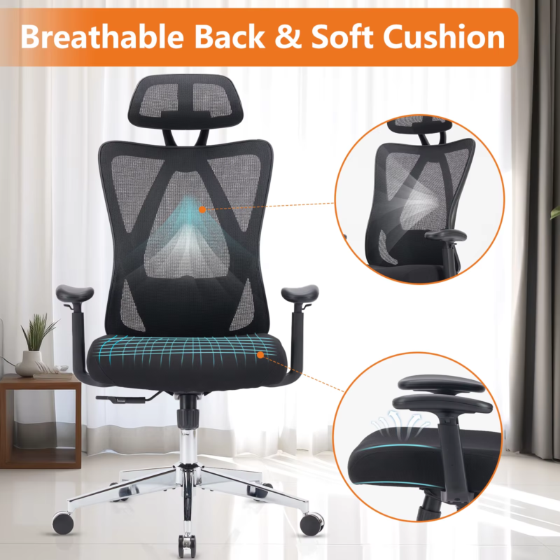 Ergonomic Mesh Office Chair with Lumbar Support, Adjustable Headrest, Swivel