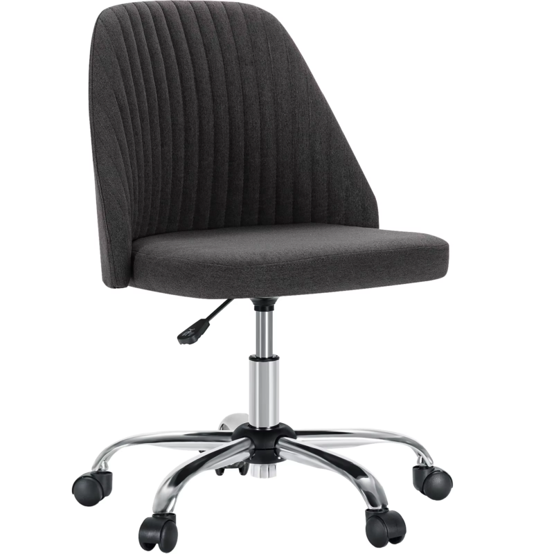 Armless Small Desk Chair, Cute Vanity Swivel, Fabric with Wheels, Task Chair