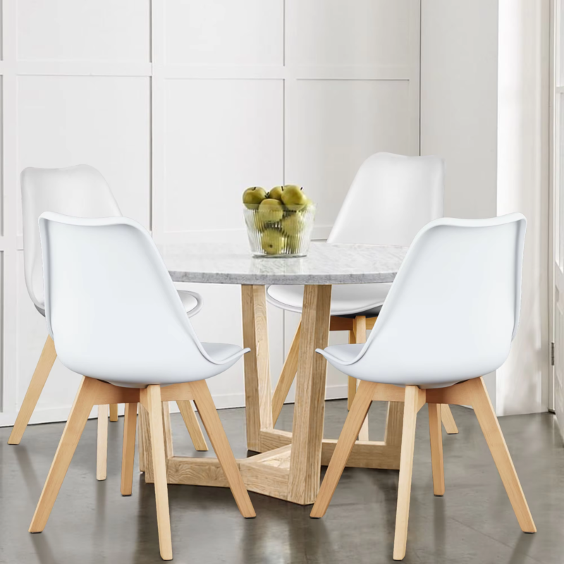 PU Leather Dining Chairs, Wooden Legs, with Sponge Cushion for Kitchen, Set of 4