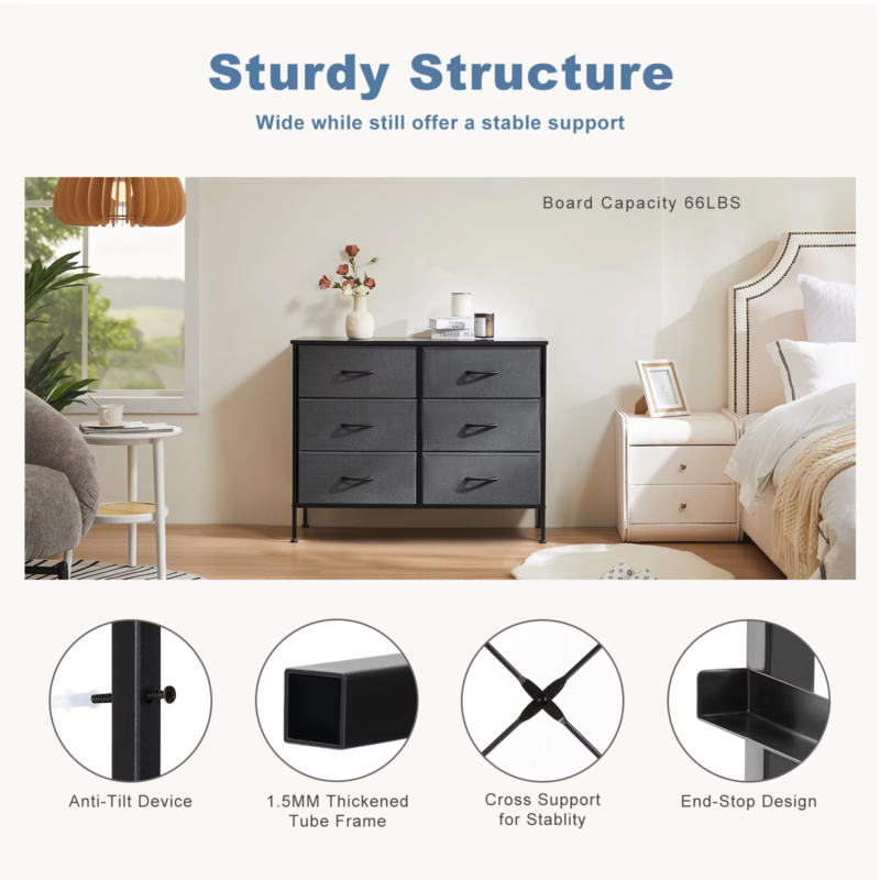 6 Fabric Drawers Nightstand, Bedside Table with Storage, Closet Chest, Furniture