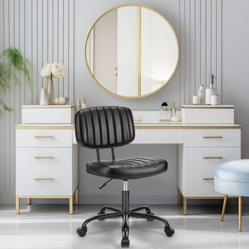 PU Leather Armless Office Desk Chair, Lumbar Support, Height Adjustable, Swivel