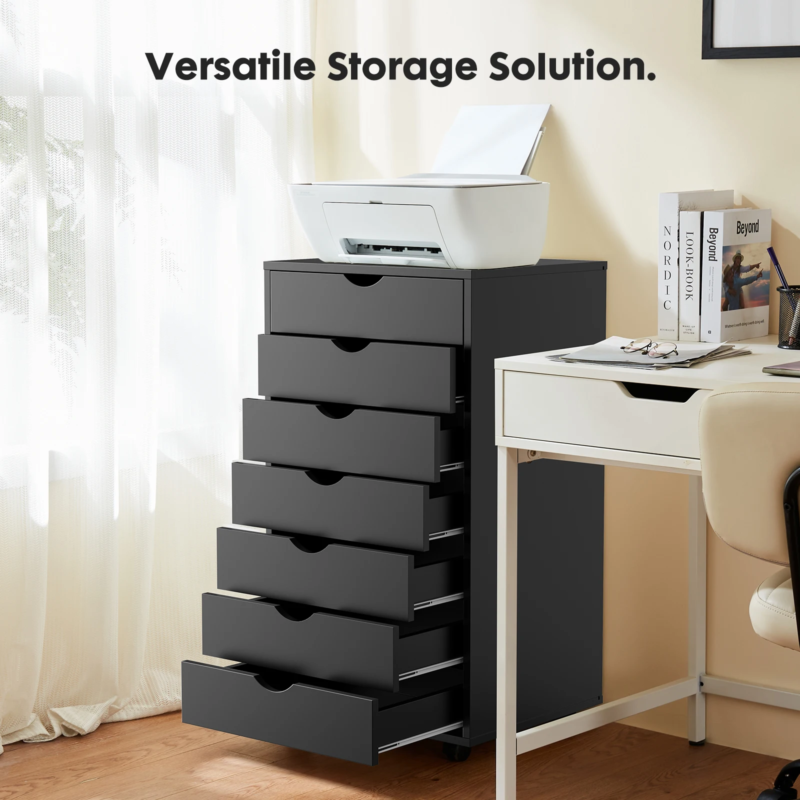 7-Drawer Chest Dresser, Wooden Storage Cabinet with Wheels, Mobile Organizer