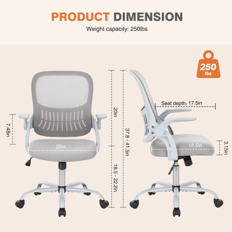 Ergonomic Mesh Office Desk Chair with Adjustable Height, Swivel & Rolling Wheels
