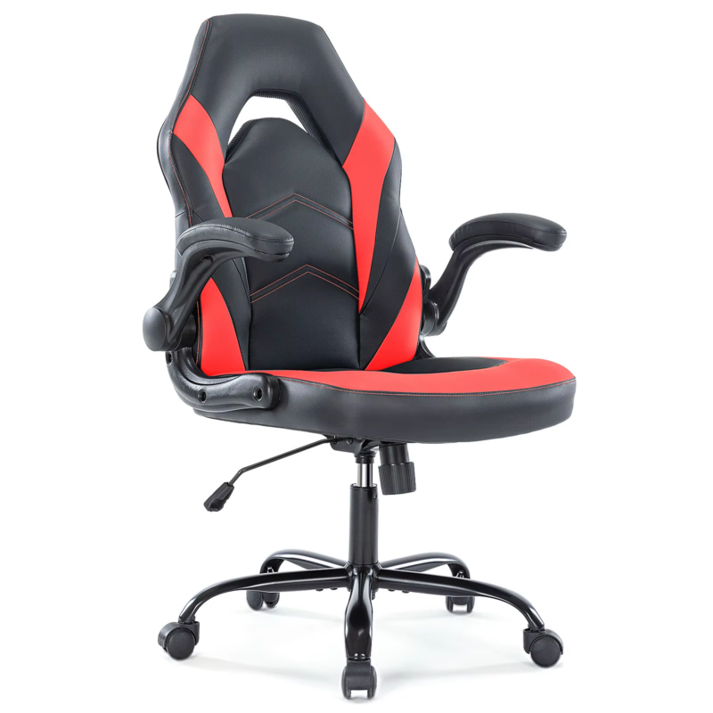 Ergonomic Gaming Chair For Home & Office, Adjustable PU Leather, Flip-Up Armrest