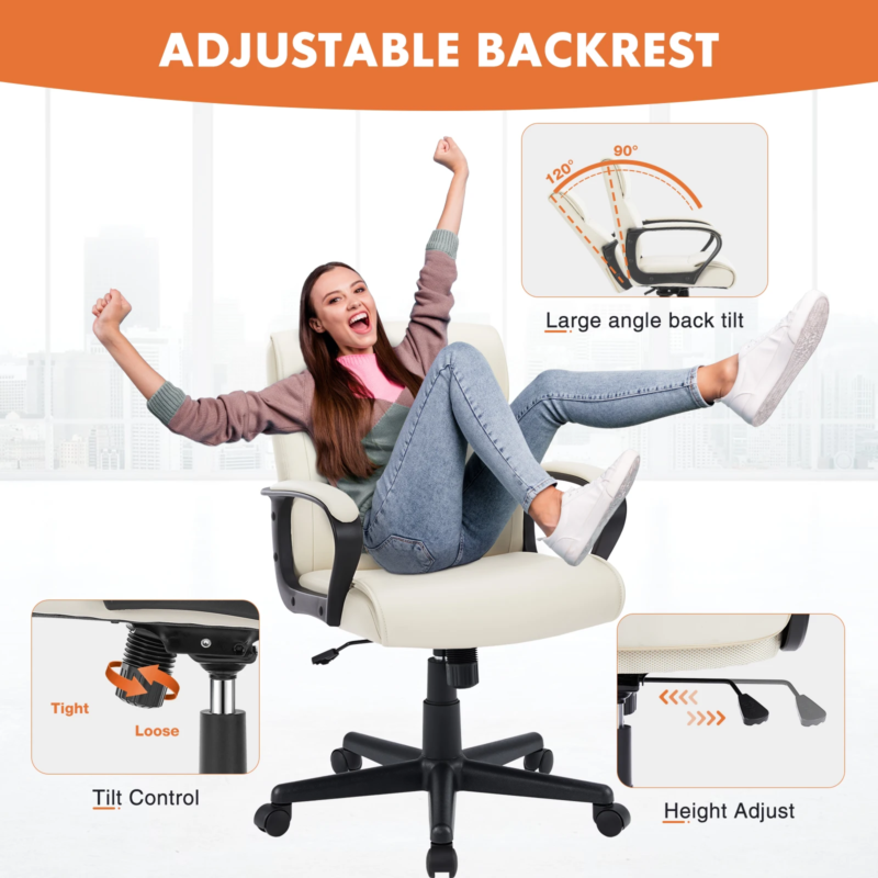 PU Leather Ergonomic Rocking Gaming Chair Adjustable Height with Lumbar Support