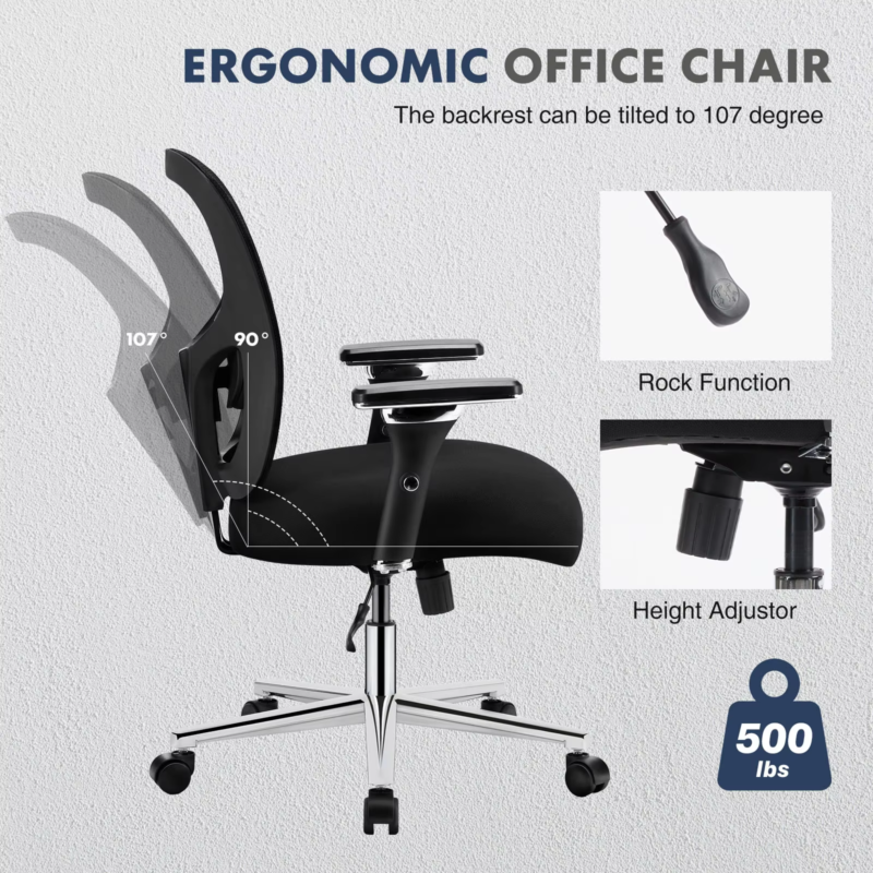 Ergonomic Mesh Office Chair, Lumbar Support, Adjustable Height, 3D Armrests