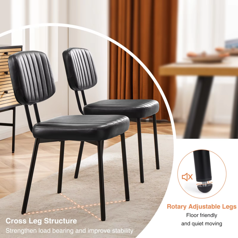 PU Leather Dining Chairs, Ergonomic Lumbar Support, Foam Cushion, Set of 2