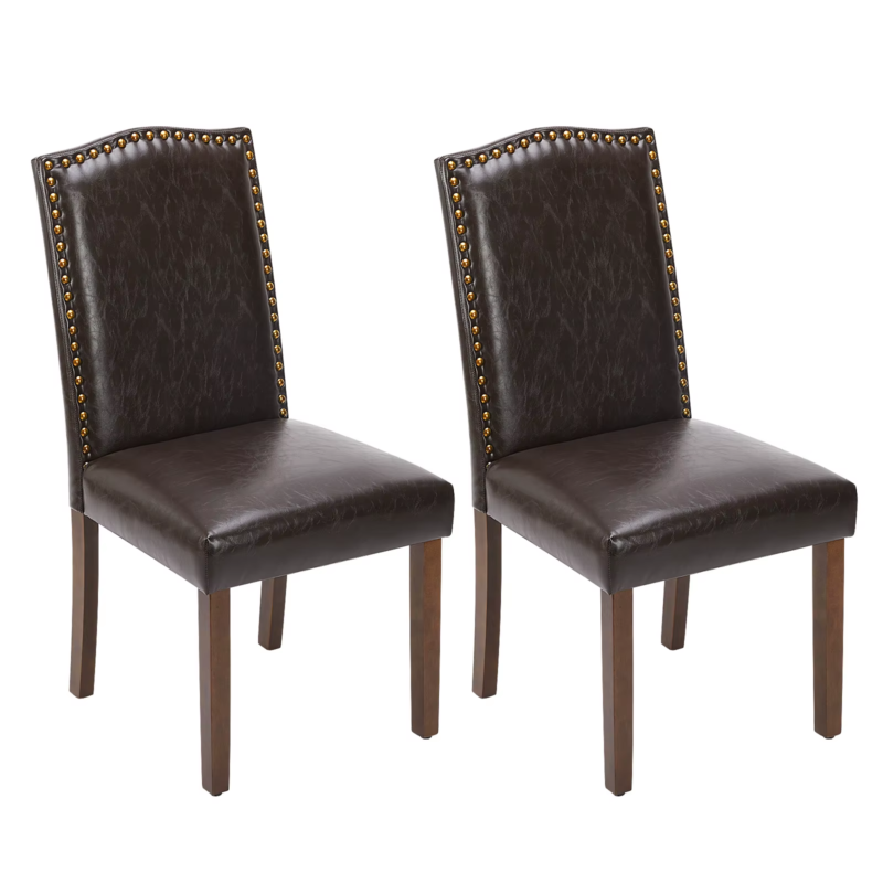 Set of 2 Dining Chairs, Padded Backrest, Upholstered Fabric, Thick Sponge Cushion