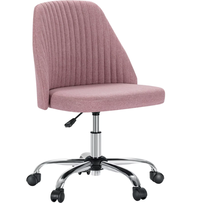 Armless Small Desk Chair, Cute Vanity Swivel, Fabric with Wheels, Task Chair