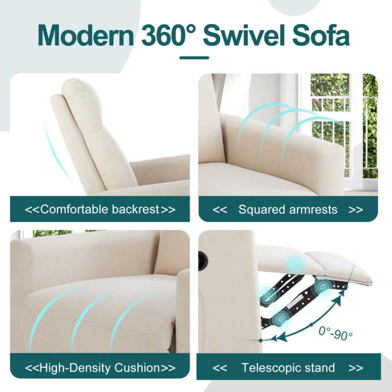 Rotating Rocking Recliner with Oversized Foot, Swivel, Glider Nursery Chair