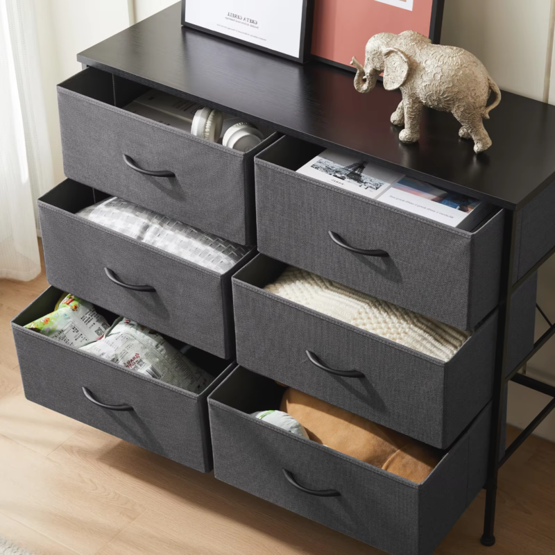 6 Fabric Drawers Nightstand, Bedside Table with Storage, Closet Chest, Furniture