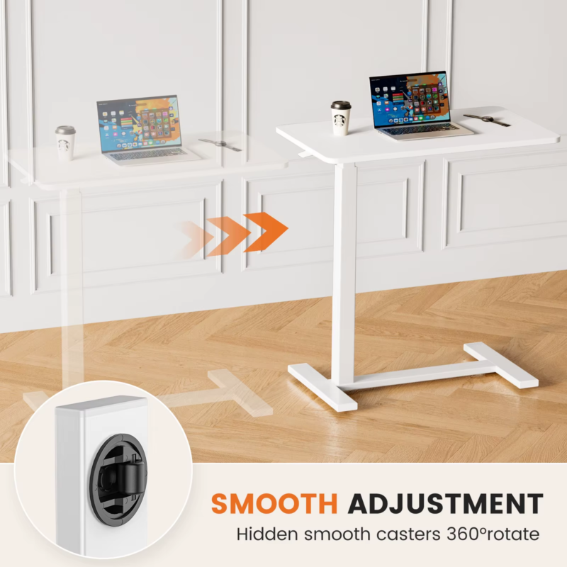 Overbed Bedside Sofa Table with Hidden Wheels Adjustable Height for Bedroom Desk