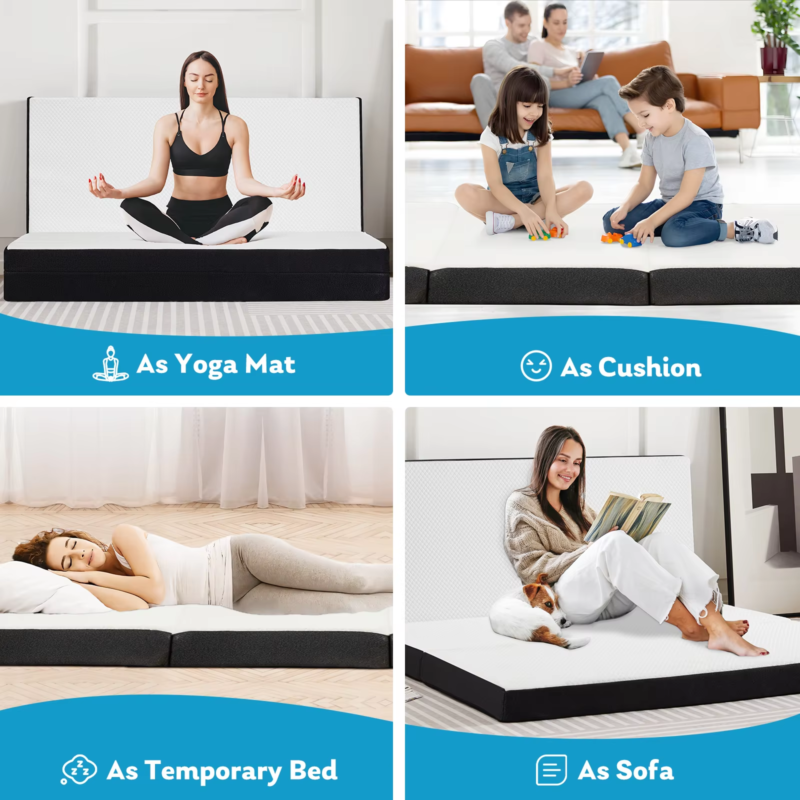 Three Fold Portable Floor Bed, CertiPUR-US Certified, Travel, Camping, Yoga