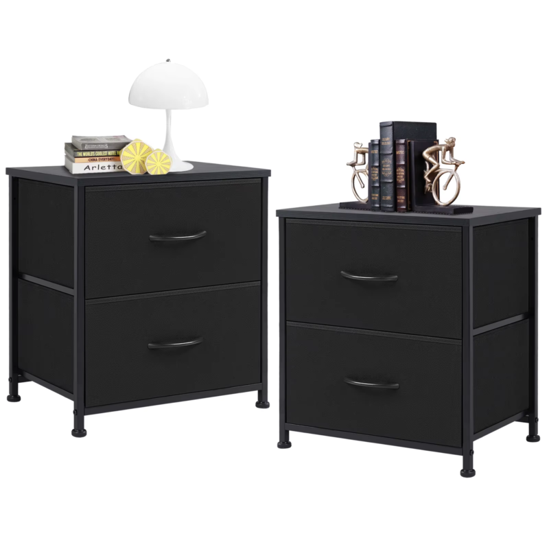 Living Room Cabinet, Fabric Drawers, Nightstand Table, Closet Storage, Set of 2
