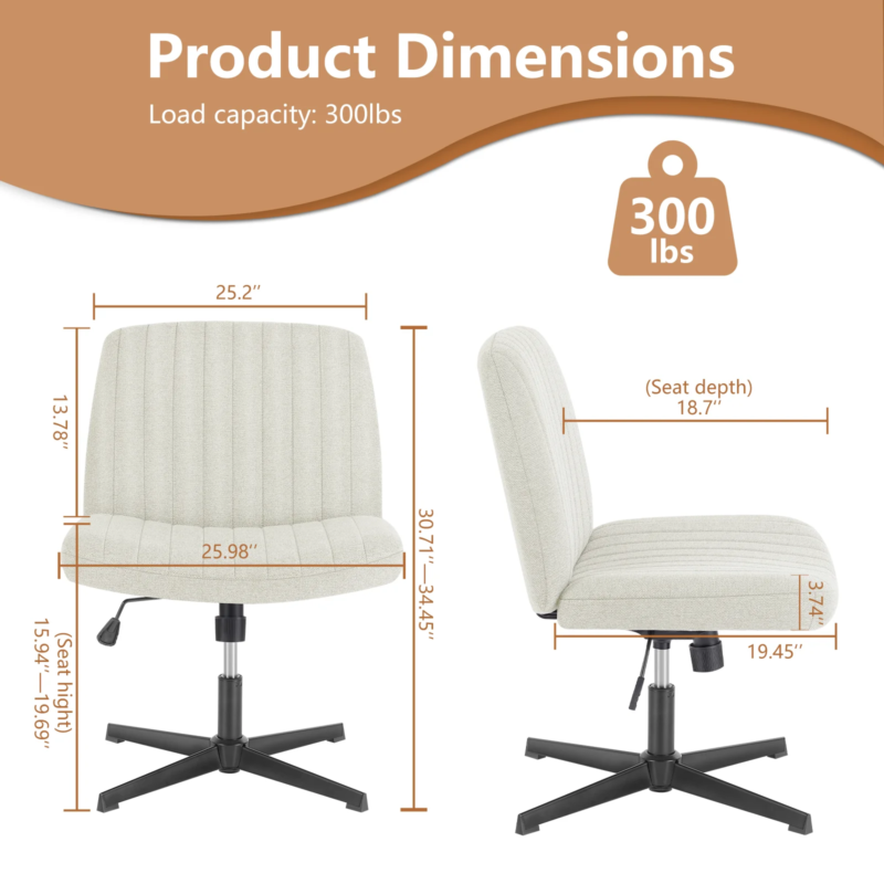 Cross-Legged Rocking Office Chair, Armless, Adjustable Swivel, Task Chair