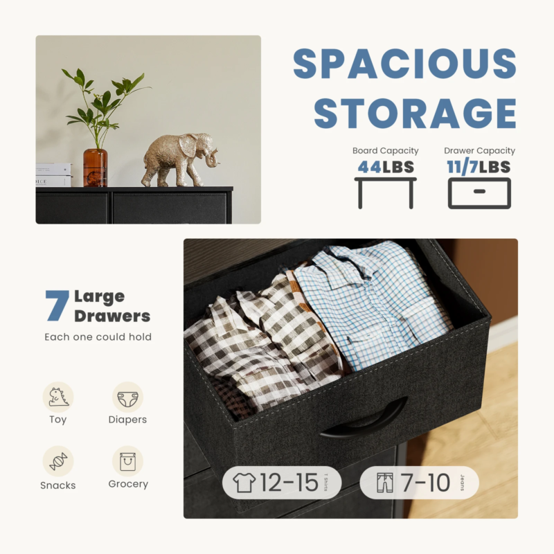 7 Fabric Drawers, Dresser for Bedroom, Closet Organizer, Clothes Storage Room