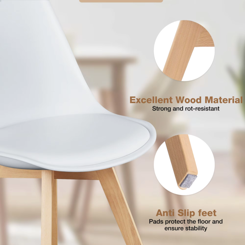 PU Leather Dining Chairs, Wooden Legs, with Sponge Cushion for Kitchen, Set of 4