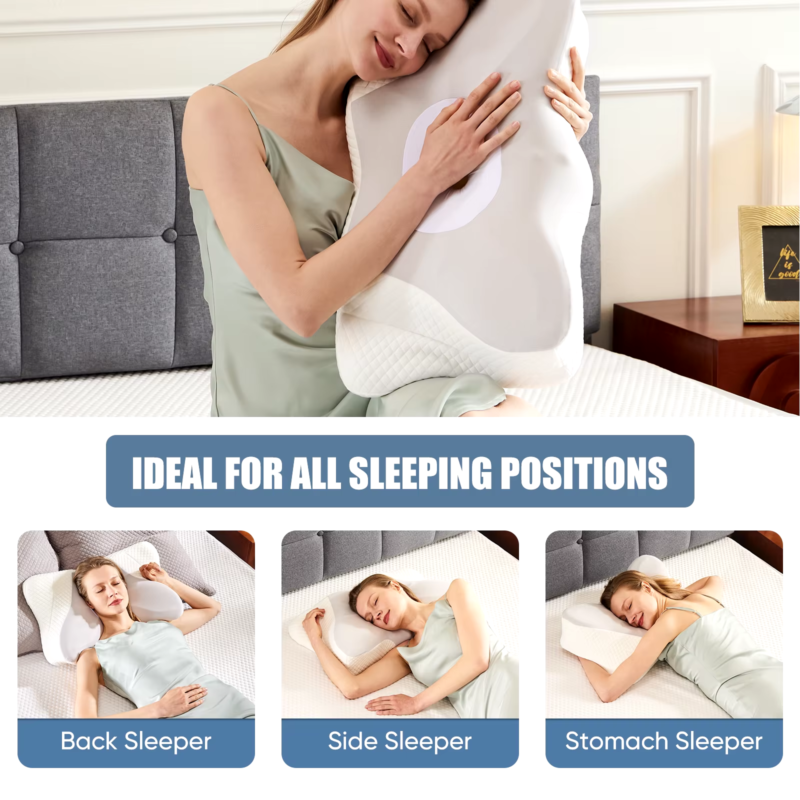 Ergonomic Cervical Neck Pillow for Pain Relief, Memory Foam Cooling Pillowcase