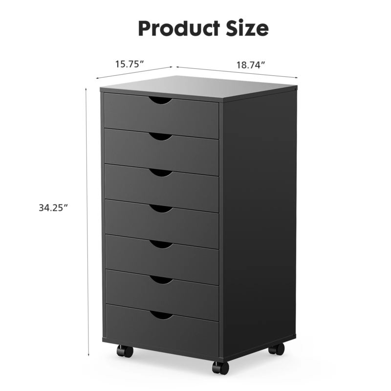 7-Drawer Chest Dresser, Wooden Storage Cabinet with Wheels, Mobile Organizer