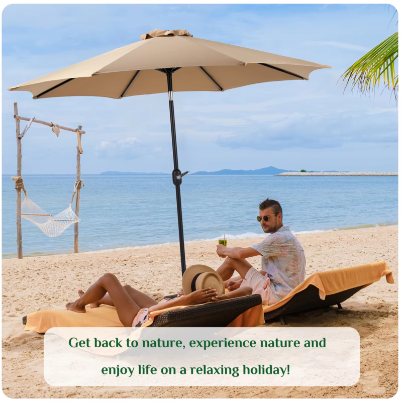 Outdoor Patio Umbrella, UV Protection, Sturdy Structure, All Weather for Backyard, Beach