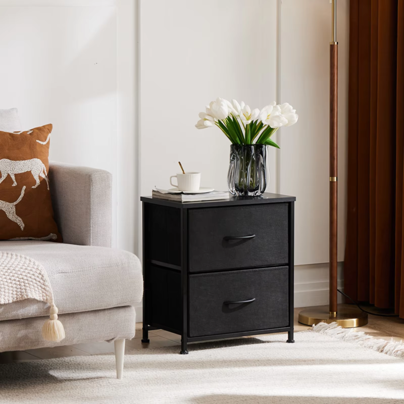 Living Room Cabinet, Fabric Drawers, Nightstand Table, Closet Storage, Set of 2