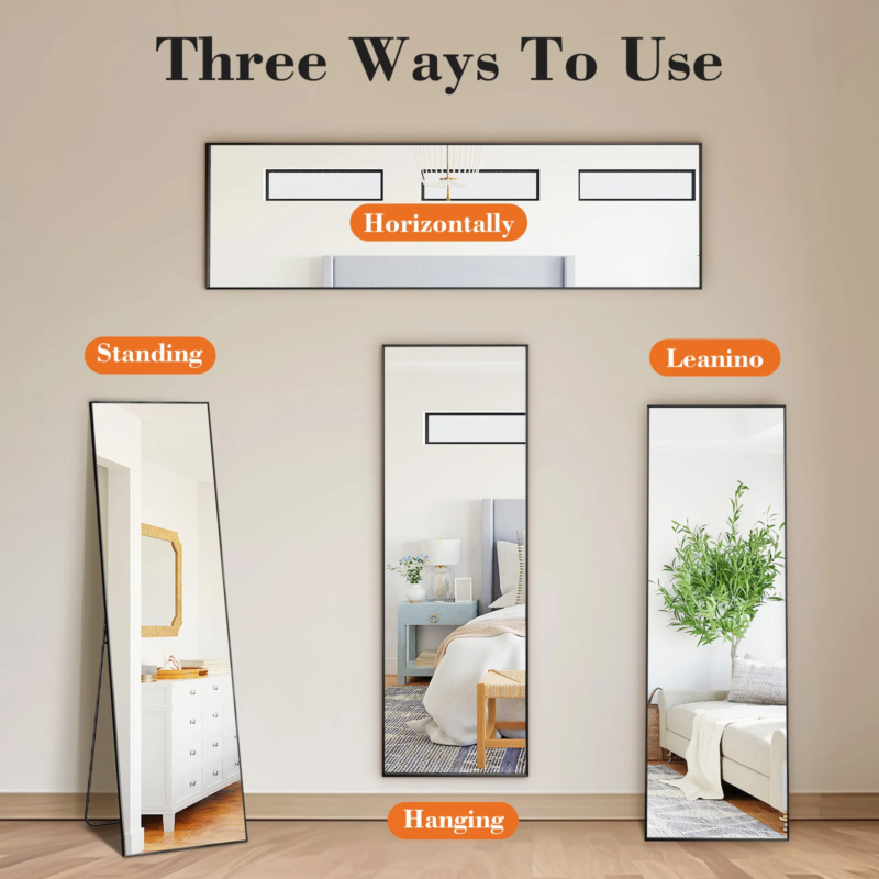Full Body Wall Mirror, Standing, Hanging, Leaning, Aluminum Frame - 64 in x 21in