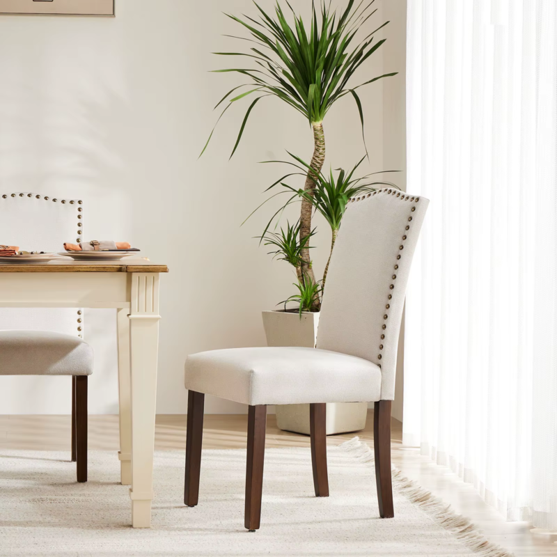 Set of 2 Dining Chairs, Padded Backrest, Upholstered Fabric, Thick Sponge Cushion