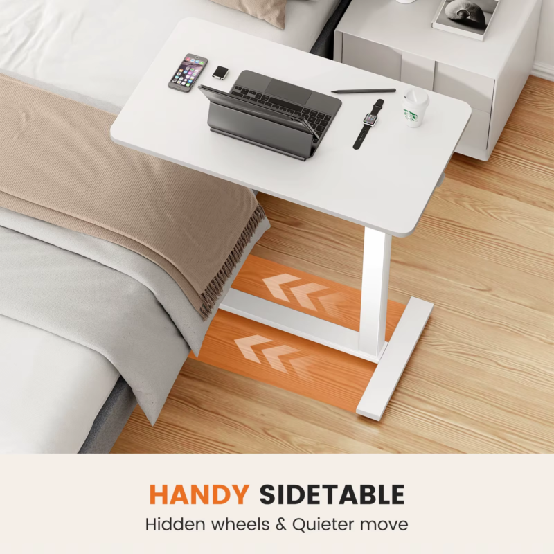 Overbed Bedside Sofa Table with Hidden Wheels Adjustable Height for Bedroom Desk