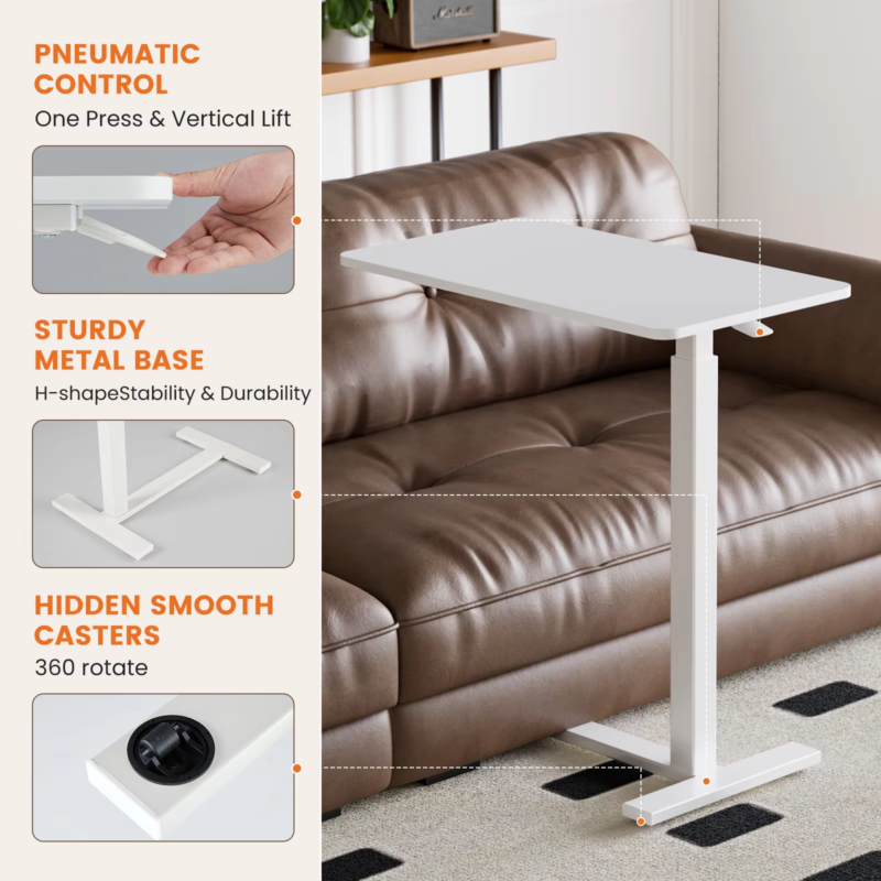 Overbed Bedside Sofa Table with Hidden Wheels Adjustable Height for Bedroom Desk